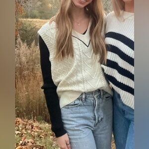 Stylish Cream and Black Women's Sweater